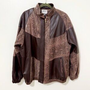 Pell Italia By Sandro Brown Leather Jacket w/ Snakeskin Panels Women's Size L